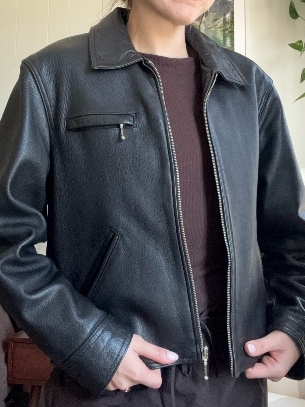 Vintage Heavy Duty Black Worker Biker Leather Jacket